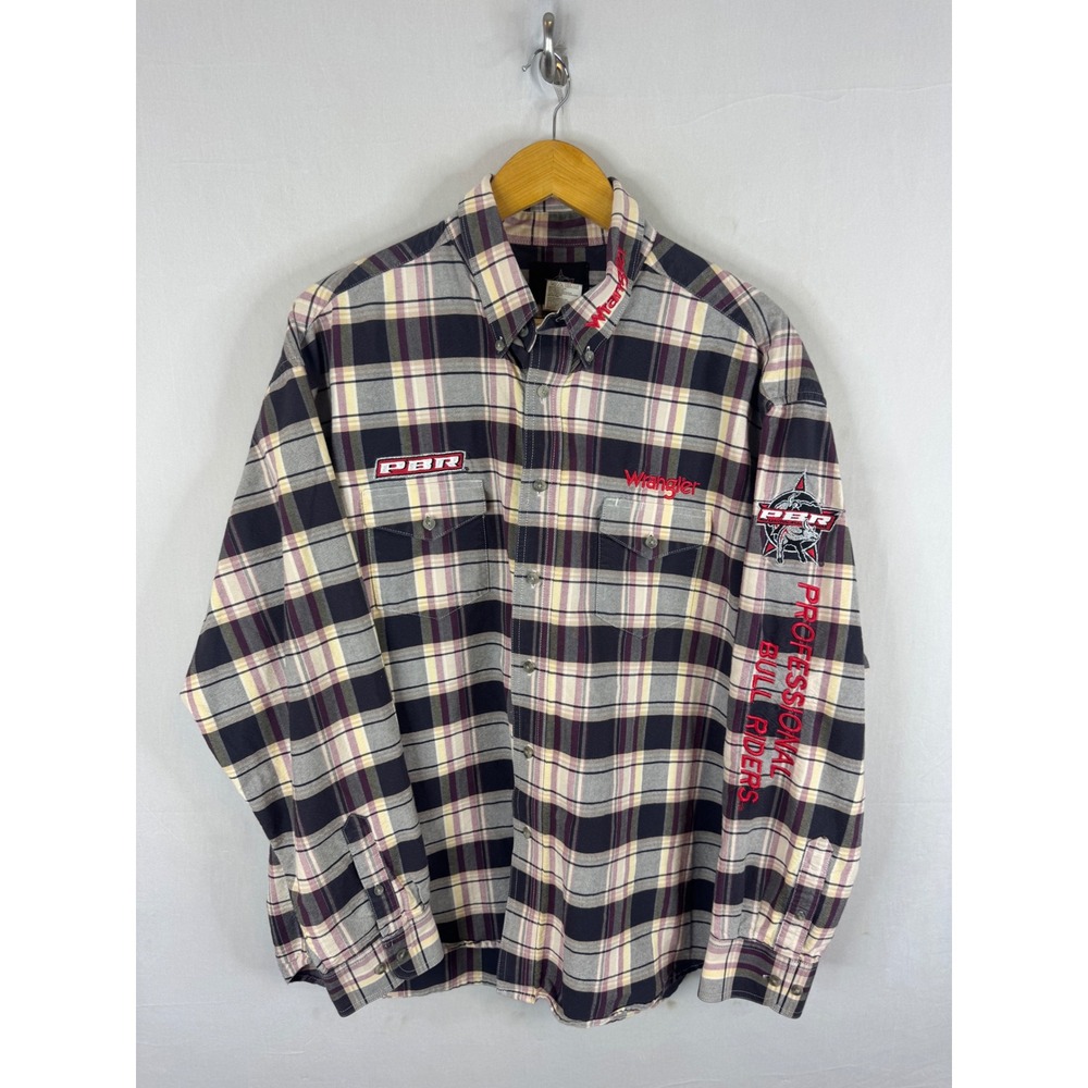 Wrangler PBR Professional Bull Riders Plaid Western Shirt Mens XL Black MHS310M